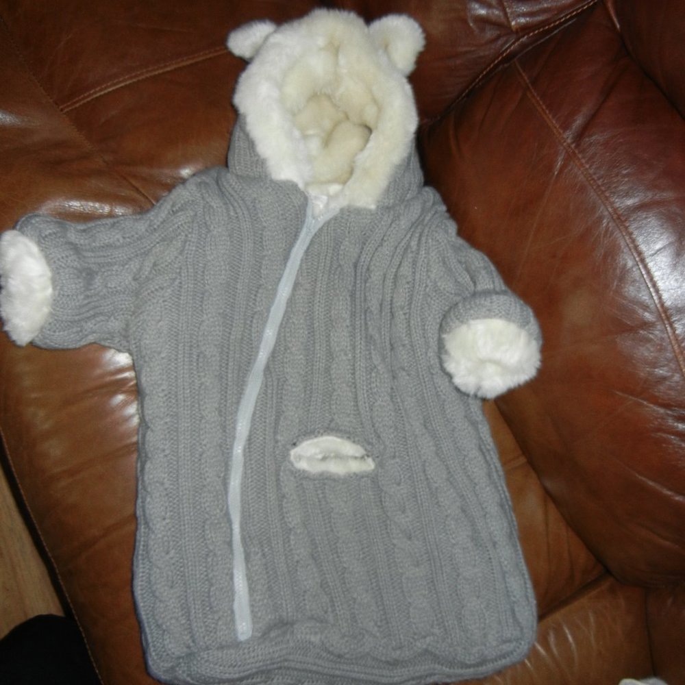 Restoration Hardware RH Baby & Child Unisex Faux Fur Cable Knit Bunting